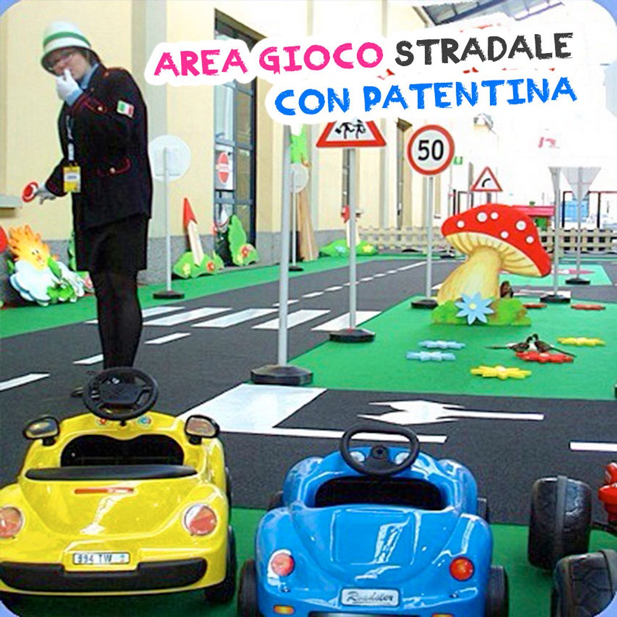 Area didattica con kart e monopattini