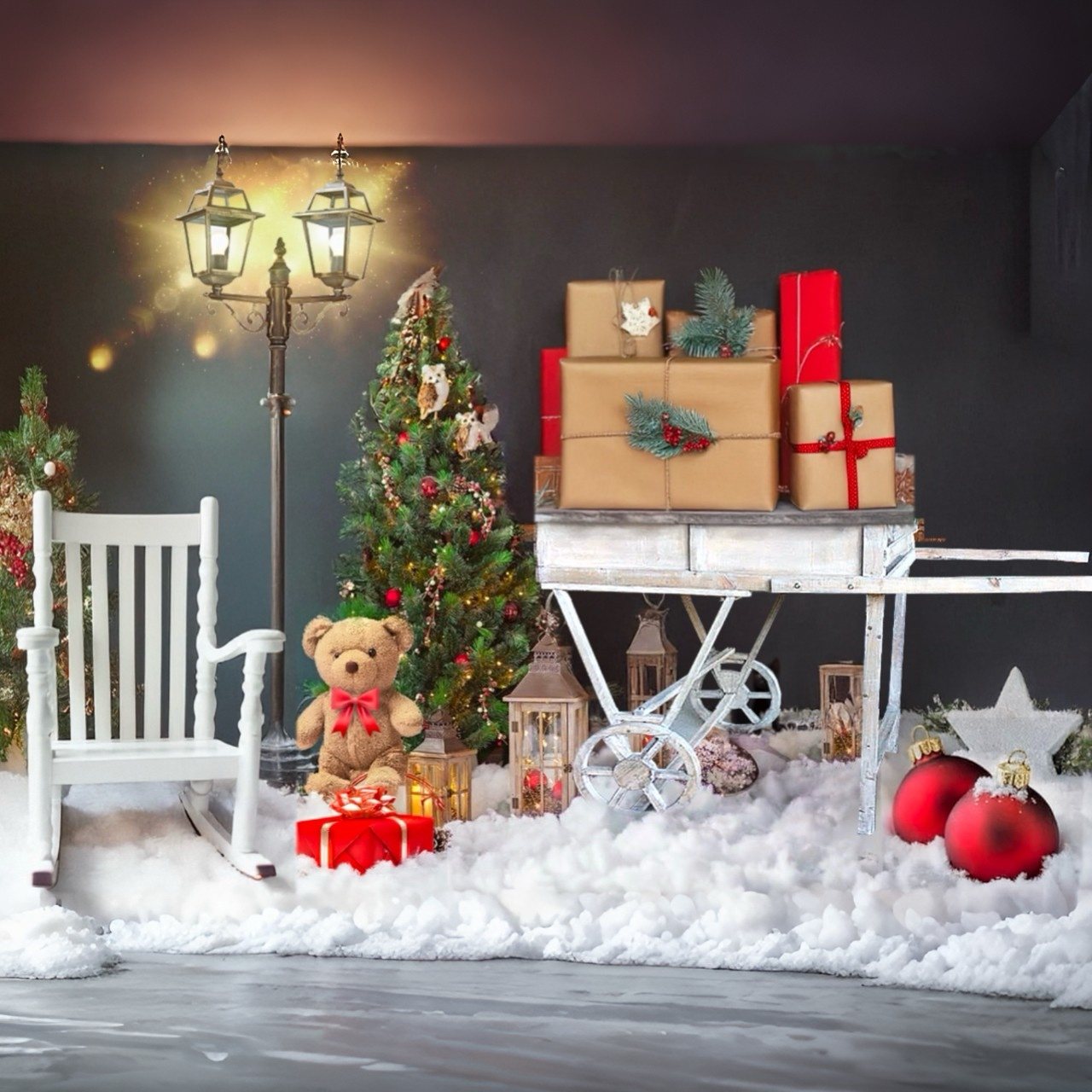 Decorazione Natale Neve carrettino decorativo