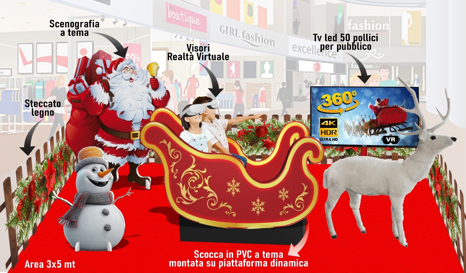 SIMULATORE VIRTUALE NATALE CON SLITTA IN MOVIMENTO